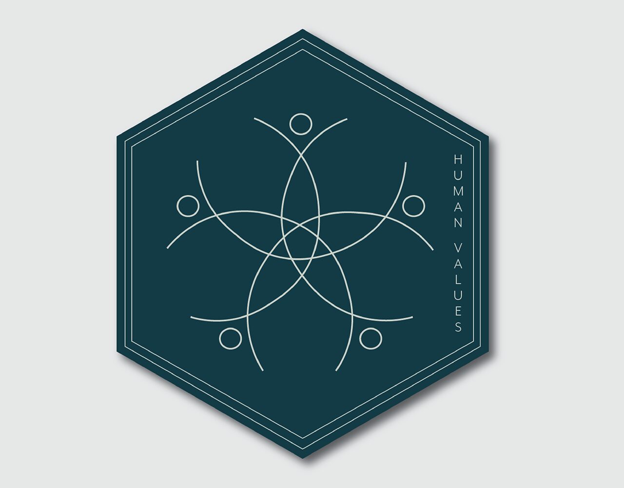 Human Values identity system shown across printed and digital applications with a restrained palette and clear hierarchy